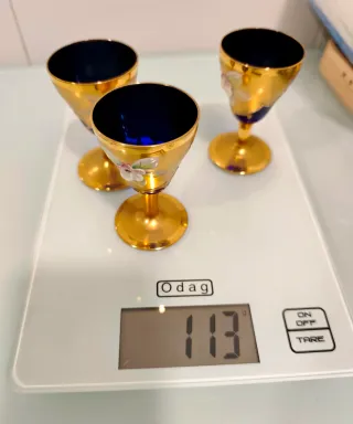 3 Copitas cristal Murano Azul Cobalto y Dorado,