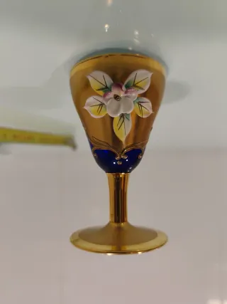 3 Copitas cristal Murano Azul Cobalto y Dorado,