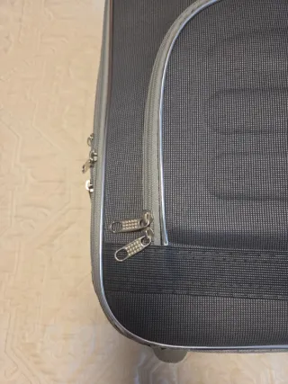 Maleta de cabina gris y plateada.