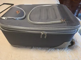 Maleta de cabina gris y plateada.