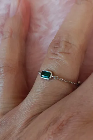 Anillo Plata 925 Ajustable Circonita Verde