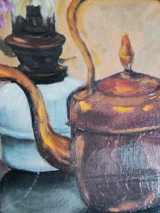 Cuadro reproducción floral con marco dorado