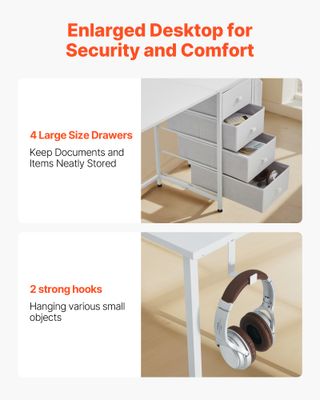 Scrivania per Computer con Cassetti in Tessuto