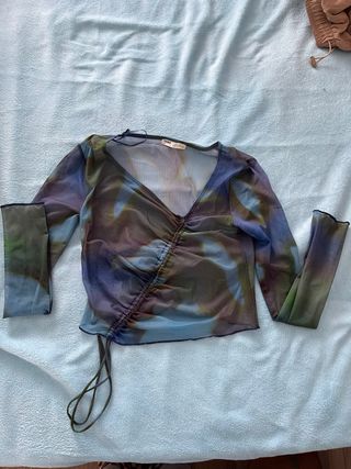 Blusa Malla Estampada Fruncida