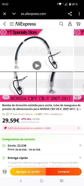 Manguera Dirección Asistida Honda CRV