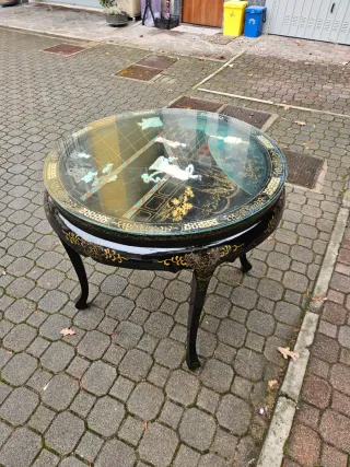 Tavolo Laccato Cinese Antico Decorato