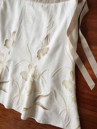 Falda Caroll Lino Beige y Blanca