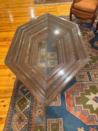 Mesa de centro madera y cristal antigua