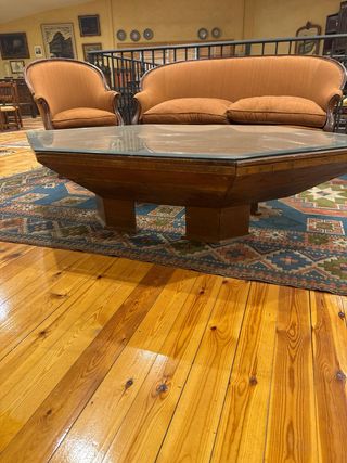Mesa de centro madera y cristal antigua