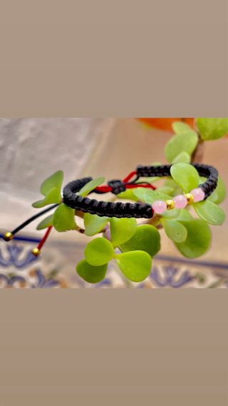 Pulsera Macramé Artesanal Cuarzo Rosa