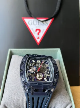 Reloj Guess Transparente Azul y Plateado