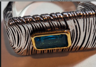 Anello 925 Quarzo Blu Rettangolare