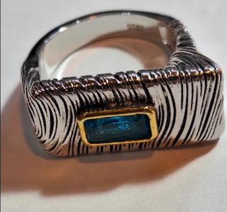 Anello 925 Quarzo Blu Rettangolare