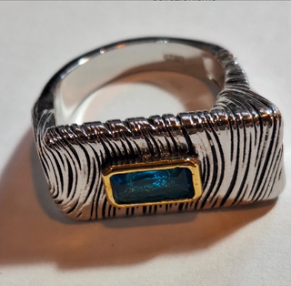 Anello 925 Quarzo Blu Rettangolare