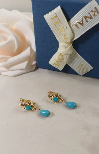 Pendientes Vintage Chapado Oro 18k Turquesa