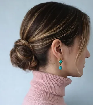 Pendientes Vintage Chapado Oro 18k Turquesa