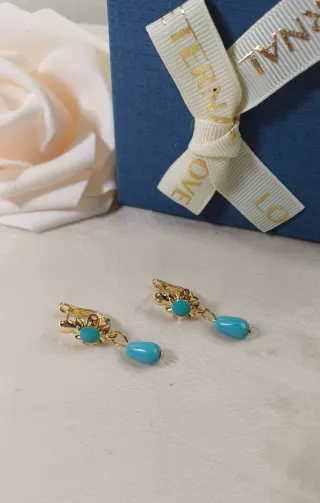 Pendientes Vintage Chapado Oro 18k Turquesa