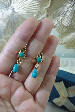 Pendientes Vintage Chapado Oro 18k Turquesa