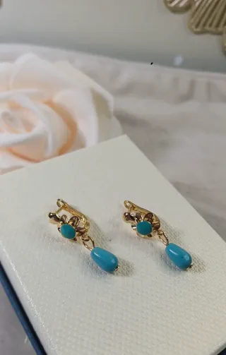 Pendientes Vintage Chapado Oro 18k Turquesa