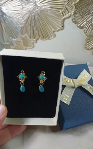 Pendientes Vintage Chapado Oro 18k Turquesa