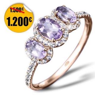 Anillo Oro Rosa 18k Amatista y Diamantes