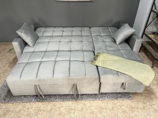 Sofá Cama Chaiselongue Gris Terciopelo