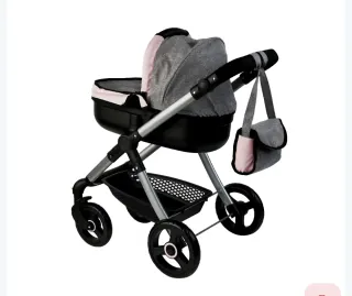 Carrito de muñecas gris y rosa