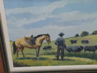 Cuadro taurino con caballo y toros