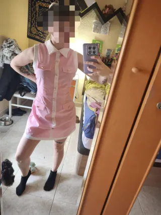 Vestido elegante rosa y blanco