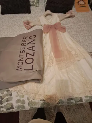 Vestido Comunión Niña Blanco roto y Rosa.