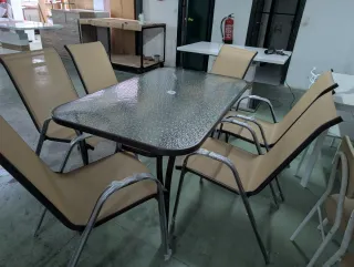 Mesa de terraza y jardín con 6 sillas
