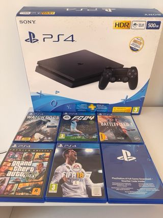 PS4 Slim Negra + Mando + 5 juegos