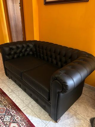 Sofá Chesterfield Cuero vacuno Negro autentico
