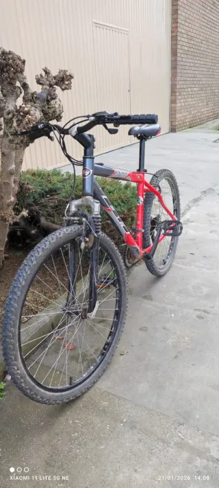 Bicicleta de montaña roja y gris