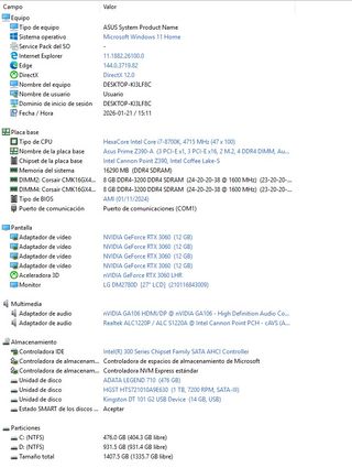 Torre Gaming Blanca Intel I7 Gigabyte RTX3060 12GB