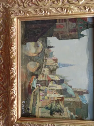 Dipinto olio su tavola passaggio danese