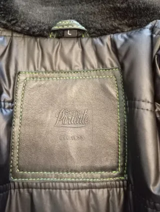 Abrigo Serge Pariente Cuero y Lana Azul Marino