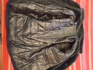 Abrigo Serge Pariente Cuero y Lana Azul Marino