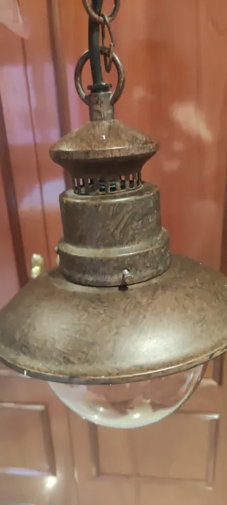 2 Faroles Cristal Metal Rústico Marrón