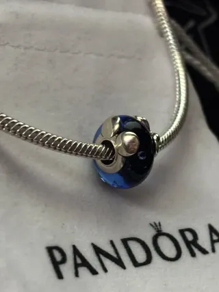 Charm Pandora Murano Azul Mickey y Minnie Mouse