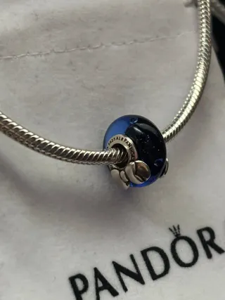 Charm Pandora Murano Azul Mickey y Minnie Mouse
