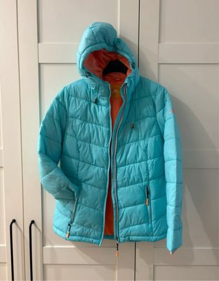 Piumino donna blu e arancione