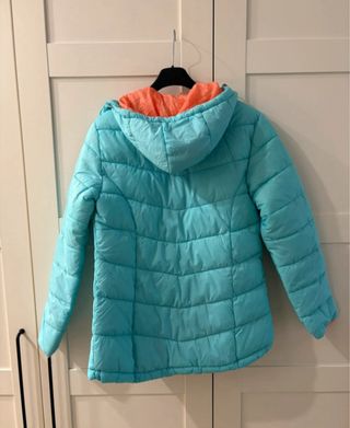 Piumino donna blu e arancione