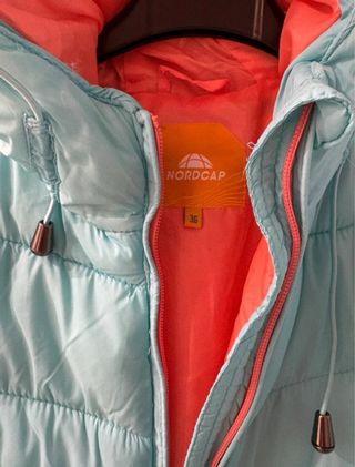 Piumino donna blu e arancione