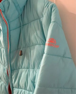 Piumino donna blu e arancione