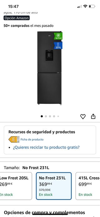 Nevera No Frost 231L con dispensador