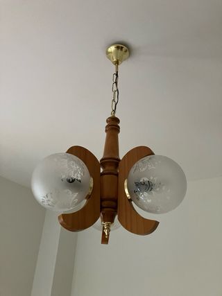 Lámpara Techo Madera y Dorado