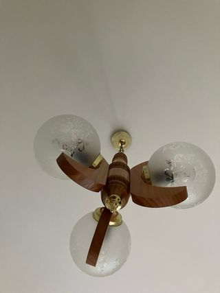Lámpara Techo Madera y Dorado