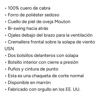 Cazadora Cockpit USA G-1 Navy Mil Spec Talla 36