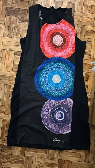 Vestido Desigual Negro Multicolor